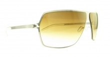Image showing the Mykita Rock 007 Sunglasses. These are silverline, full rimmed aviator style metal sunglasses (angle view).
